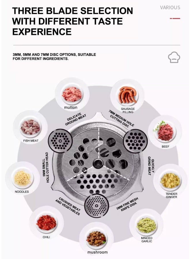 سوكاني مفرمة لحم كهربائية، مطاحن طعام، مفرمة لحم كهربائية بقوة 2800 واط بشفرات من الفولاذ المقاوم للصدأ، طقم صنع النقانق والكبة للاستخدام المنزلي والتجاري، SK-06044، فضي/أسود - Image 2